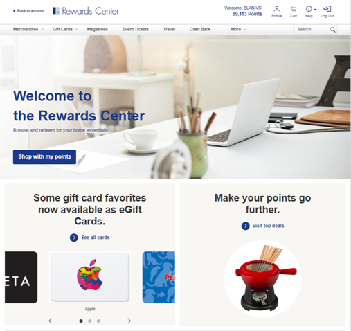 Rewards Center home page example
